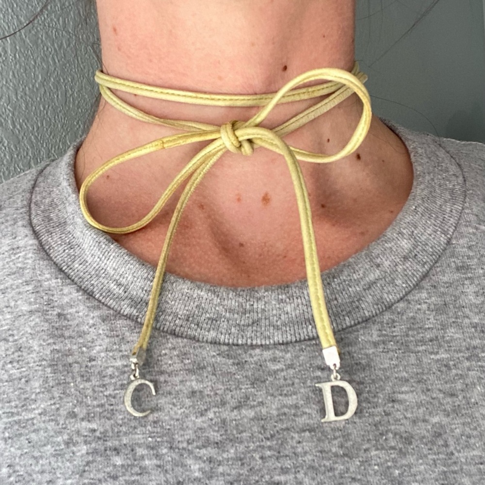 Dior Apple Green Yellow Necklace Bracelet Bow Leather Cord